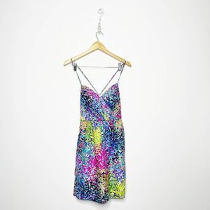Shoshanna Mia mini Dress confetti silk criss cross pockets womens us 2